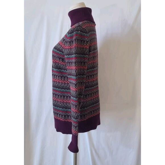 L. L. Bean Purple Fair Isle Knitted Turtleneck Sweater Small Cotton Cashmere - Picture 3 of 5